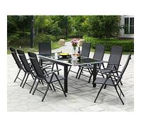 CONCEPT USINE - Salon de Jardin en Aluminium - Ensemble Mobilier d'Extérieur : Table Extensible Mécanisme Papillon + 8 Chaises Pliables et Inclinables - Gris - Design Ravenne - Robuste Résiste à l'Eau