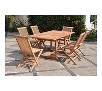 CONCEPT USINE Salon de Jardin en Teck 6-8 Personnes - Ensemble Table Extensible 120-170cm et 6 Chaises Pliables en Bois Massif Brut pour Terrasse et Balcon - Durable & Résistant