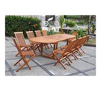 CONCEPT USINE | Salon de Jardin en Teck Huilé | 10 Personnes | Design LUBOK Ovale |Table + 10 Chaises | Durabilité et Elégance | Finitions Laiton | Bois Ultra Résistant aux Intempéries