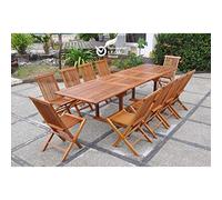 CONCEPT USINE | Salon de Jardin en Teck Huilé | 10 Personnes | Design LUBOK Rectangle | Table + 10 Chaises | Durabilité et Elégance | Finitions Laiton | Bois Ultra Résistant aux Intempéries