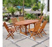 CONCEPT USINE | Salon de Jardin en Teck Huilé | 6 Personnes | Design LUBOK Ovale | Table + 4 Chaises + 2 Fauteuils | Durabilité et Elégance | Finitions Laiton | Bois Ultra Résistant aux Intempéries