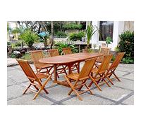 CONCEPT USINE | Salon de Jardin en Teck Huilé | 8 Personnes | Design LUBOK Ovale | Table + 8 Chaises | Durabilité et Elégance | Finitions Laiton | Bois Ultra Résistant aux Intempéries