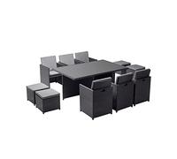 CONCEPT USINE | Salon de Jardin Encastrable 10 Places en Résiné Tréssée | Monaco Noir/Gris | Table avec Verre 5 mm + 6 Chaises + 4 Poufs | Structure Acier + Epoxy | Robuste, Confortable, Résistant