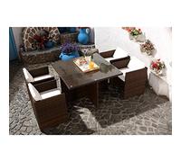 CONCEPT USINE Salon de Jardin Encastrable Miami Marron Coussins Blancs 4P