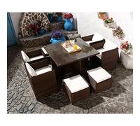 CONCEPT USINE Salon de Jardin Encastrable Miami Marron Coussins Blancs 8P