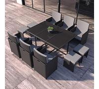 CONCEPT USINE - Salon De Jardin Florida 10 Personnes en Résine Tressée Marron - 1 Table en Verre - 6 Fauteuils - 4 Poufs - Coussins Blanc - Encastrable, Résistant, Imperméable