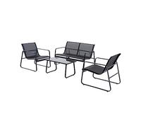 CONCEPT USINE | Salon de Jardin Métal 4 Places Sintra Noir | 1 Canapé + 2 Fauteuils + 1 Table Basse | Plateau en Verre Trempé 5 mm | Structure Acier + Epoxy | Assise Confortable en Textilène