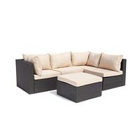 CONCEPT USINE - Salon De Jardin Modulable Design Milano en Résine Tressée 5 Personnes Blanc - 2 Fauteuils, 1 Pouf/Table Basse, 2 Fauteuils d'angle - Résistant, Design Moderne Élégant