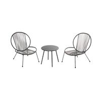 CONCEPT USINE | Salon de Jardin RETE 3 Pièces Gris Foncé | Ensemble 2 Fauteuils Bas + Table Basse | Style Rétro Bistrot | Assise Confortable | Résiste à l’Eau | Terrasse, Balcon, Jardin, Véranda