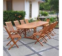 Concept Usine – Salon de jardin LUBOK ovale – Table + 10 chaises en teck huilé, finitions laiton
