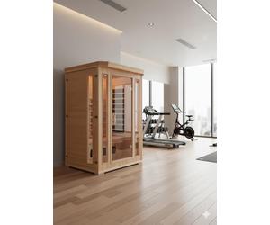 CONCEPT USINE | Sauna Infrarouge Luxe 2 Places en Bois | Chaleur Sèche Économique | 5 Diffuseurs Infrarouges | Chromothérapie 7 Couleurs | Commandes LCD + Radio | 1690W | Compact et Relaxant