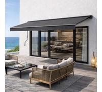 CONCEPT USINE | Store Banne Manuel 3,95 x 2,5 m ADRO | Toile Gris Foncé 280 g/m² Haute Densité | Structure Aluminium Solide | Ouverture Manivelle | Protection UV & Humidité | Design Élégant & Durable