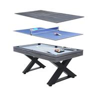 CONCEPT USINE | Table Multi-Jeux 3 en 1 Billard et Ping-Pong Texas + Accessoires | Design Moderne Bois Gris | Table de Jeu ou Repas Salle à Manger | Matériaux de Qualité | en Famille ou Entre Amis