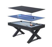 CONCEPT USINE | Table Multi-Jeux 3 en 1 Billard et Ping-Pong Texas + Accessoires | Design Moderne Bois Noir | Table de Jeu ou Repas Salle à Manger | Matériaux de Qualité | en Famille ou Entre Amis