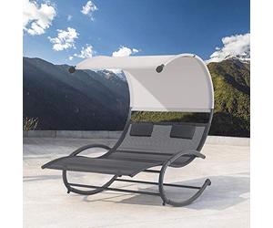 CONCEPT USINE | Transat Double à Bascule avec Auvent | Design VAITA Noir & Gris | 2 Places pour Relaxation en Duo | 2 Roues Pratiques | 200kg Max | Décoration d'Extérieur | Résiste aux Intempéries