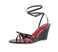 Conception à Bretelles croisées avec nœud Papillon pour Femmes, Sandales compensées Noires-Talon Confortable de 8CM, pour Un Usage Quotidien en Plein air et Polyvalent,Noir,40 EU