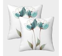 Conception d'art Floral - Illustration de Fleur Bleue Minimaliste Housse Coussin 2 Pièces Disponible Toutes Les Saisons Taie d'oreiller Décoration Taies d'oreiller Salon pour Chambre Famille 45x45cm