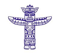 conception d'art linéaire complexe de mâts totémiques tribaux Stickers muraux en vinyle 67.2x69.3cm Peinture murale artistique Bleu foncé