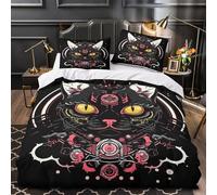 Conception de Chat cybernétique Impression 3D 3 pièces Housse de Courtepointe Style d'art numérique Housse de lit Microfibre hypoallergénique Anti-acariens pour bébés garçons Hommes King（220x240cm）