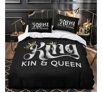 Conception de couronne royale Housse de Couette Imprimé en 3D Douce Confortable Typographie royale moderne Parure de Lit Microfibre Fermeture Éclair Résistante for Adultes Enfants Single（140x200cm）