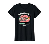 Conception de Dessin animé Mignon Chargement de Cerveau pensée rentrée Scolaire T-Shirt Graphique avec Valeur, Femme, Noir, S