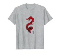 Conception de Dragon Chinois de Firedrake Rouge, Kung fu T-Shirt, Homme, Gris Chiné, M