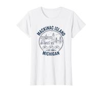 Conception de l'île Mackinac dans Le Nord du Michigan T-Shirt Graphique avec Valeur, Femme, Blanc, XL