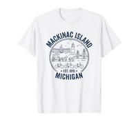 Conception de l'île Mackinac dans Le Nord du Michigan T-Shirt Graphique avec Valeur, Homme, Blanc, XL