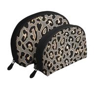 Conception De Modèle sans Couture Léopard en Or De Luxe, Trousse de Maquillage Coquille Femme Petit Porte-Monnaie Trousse de Toilette Trousse à cosmétiques 2 pièces