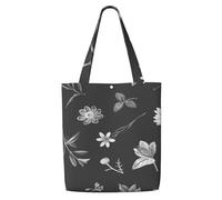 Conception de papier peint à fleurs noires，Sacs d'épicerie réutilisables, sacs fourre-tout de grande capacité, sac à bandoulière en toile