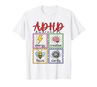 Conception de Soutien à la neurodiversité de la Sensibilisation au TDAH T-Shirt Graphique avec Valeur, Homme, Blanc, L