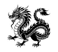 conception de tatouage de dragon chinois Stickers muraux en vinyle 42x42.8cm Fourni avec un kit de film de transfert Noir