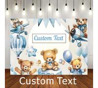 Conception de texte personnalisée, fond bleu d'ours aviateur, ballon à air chaud étoile bleue, conception mignonne d'ours en peluche. Convient pour le bain, l'anniversaire et les accessoires de fond p
