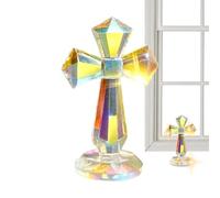 Conception décorative à facettes à 360° en forme de croix en cristal debout | Figurine de bureau chrétien pour bureau, bibliothèque, table de nuit, salle de prière, lieu de méditation, famille catholique