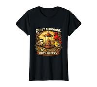 Conception d'observation d'oiseaux dans Le Jardin Quiet Mornings Busy Feeders T-Shirt Graphique avec Valeur, Femme, Noir, XS