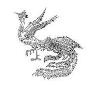 conception du contour de l'oiseau phénix asiatique Stickers muraux 42x44.2cm Décoration de magasin Noir