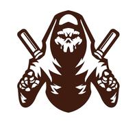 conception du logo de la mascotte du crâne d'assassin Peintures murales et stickers muraux en vinyle 42x42.1cm Modification et ajout d'informations possibles Café