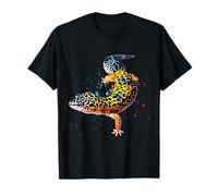 Conceptions de gecko léopard JRRTS T-shirt Unisexe Adulte Noir T-Shirt Petit Size S Modern, Léger, Coupe classique, Manche courte, Col roulé, Gecko Aquarelle, Leopard