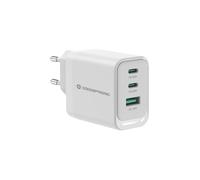Conceptronic ALTHEA21W65 Chargeur Secteur 65W Universel, 2x USB-C Power Delivery 3.0/PPS/Quick Charge 3.0, USB-A 3.2, GaN, câble 1.5m, Blanc