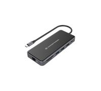 Conceptronic DONN15G : Station d'accueil USB 3.2 Gen 1 Type-C, 2xHDMI 2.0, VGA, Ethernet Gigabit, Lecteur Cartes SD/MicroSD, Power Delivery 100W, Gris