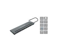 Conceptronic DONN17G Station d'accueil USB-C 3.2 Gen 1, 2x USB-A + 2x USB-C, 2x HDMI 4K, GbE, Lecteur SD/MicroSD, Alimentation 100W, Gris