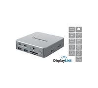 Conceptronic DONN25G Station d'accueil USB-C 3.2 Gen 2, 2x HDMI 2.0 4K 60Hz, DisplayPort 1.2, Power Delivery 100W, Lecteur Cartes SD/MicroSD, Ethernet Gigabit, Argent