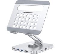 Conceptronic DONN26G Support pour tablette avec station d'accueil 8 en 1, base pivotante à 360°, pliable, réglable en hauteur