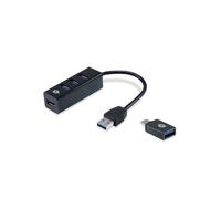 Conceptronic HUBBIES04B Hub USB 3.2 Gen 1 Type-A 4 ports 5000 Mbit/s, Boîtier plastique noir, Alimentation USB, 21x66x19 mm