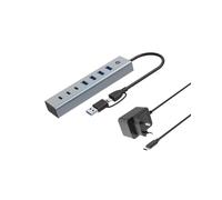 Conceptronic HUBBIES20GP Hub USB 3.2 Gen 1 Type-C 7 Ports (4x Type-A, 3x Type-C) Aluminium Gris, Alimentation USB/AC, Compatible Windows/macOS/Android