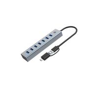 Conceptronic HUBBIES21G - Hub USB 3.2 Gen 1 Type-A 7 Ports, Aluminium Gris, 5000 Mbit/s, Compatible Windows/macOS/Android, 138x32x19mm