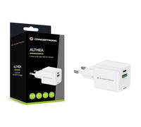 CONCEPTRONIC USB Charger PD GaN 2 Port 20W, USB-C x 1, USB-A x 1, QC 3.0, PPS
