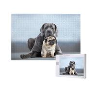 Concepts d'amitié Entre Chiens Cane Corso et carlins,Puzzle Familial en Bois de 1 000 pièces pour Adultes et Adolescents, décoration d'intérieur