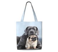 Concepts d'amitié entre chiens Cane Corso et carlins，Sacs d'épicerie réutilisables, sacs fourre-tout de grande capacité, sac à bandoulière en toile