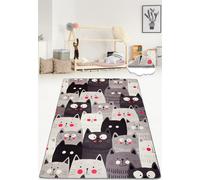 Conceptum Hypnose, Cats- Cats Gray DjtCHL, Multicolore, tapis à poils courts, 80 x 120 cm, 50% velours tissé/ 50% polyester
